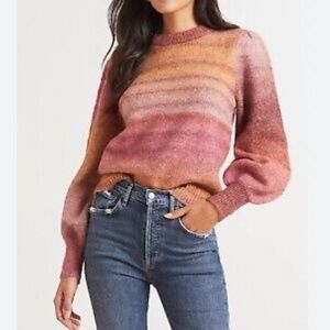 Evereve Allison Joy Puff shoulder ballon sleeve sweater ombre knit cozy fuzzy XS